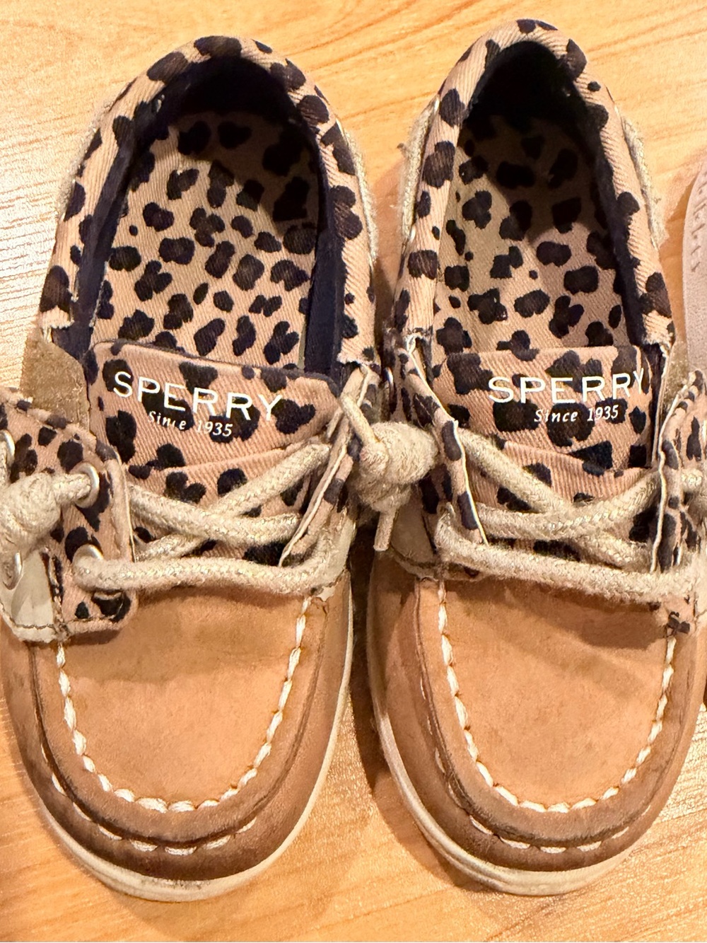 Sperry Kids Brown Boat Shoes with Leopard Lining